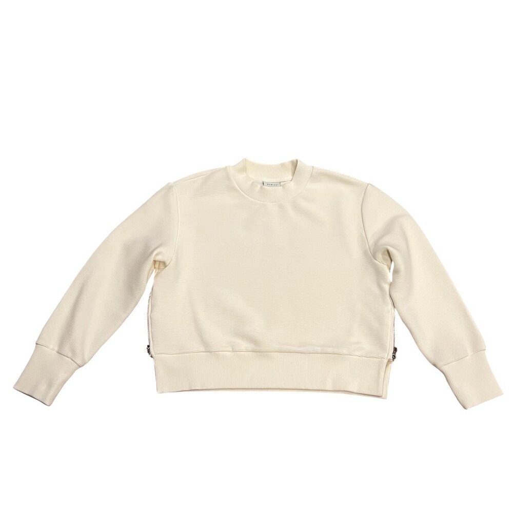 Varley Addelyn Ribbed Side Zippers Sweatshirt, Ivory, S